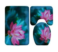 Alfombra Baño Flor Rosa Alfombra Ducha Antideslizante Suave Alfombrilla Baño Set 3 Piezas Bath Mat Secado Rapido Lavable Bathroom Mat Forme De U Antideslizante Carpete 50x80cm