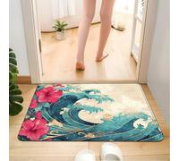 Alfombra Baño Flores De La Ola Azul Alfombra Ducha Antideslizante Lavable Tapetes para Pasillo Dormitorio Entrada Alfombrilla Baño Antideslizante para Salir de la Ducha (40x60cm)
