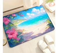 Alfombra Baño Flores De Playa Azul Alfombra Ducha Antideslizante Lavable Tapetes para Pasillo Dormitorio Entrada Alfombrilla Baño Antideslizante para Salir de la Ducha (40x60cm)