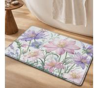 Alfombra Baño Flores Rosa Púrpura Alfombrilla Baño Microfibra Bath Mat Antideslizante Alfombra Ducha Secado Rapido Gruesa Agua Absorbente Bathroom Mat Suave Carpete 40x60cm