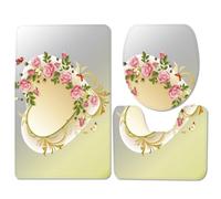 Alfombra Baño Flores Rosadas Elegantes Alfombrilla Ducha Espuma Memoria Alfombra Antideslizante Forma de U Contorno y Tapa del Inodoro 3 Piezas Alfombrilla Baño Antideslizante 45x75 cm