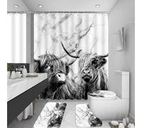 Alfombra Baño Ganado De Highland Juego De Alfombras De Baño De 4 Piezas Secado Rapido, Incluye Alfombra De Baño 45X75Cm +Alfombras De Contorno + Cubierta del Asiento del Inodoro