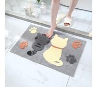 Alfombra Baño Gato Gris Amarillo Alfombrilla Baño Microfibra Bath Mat Antideslizante Alfombra Ducha Secado Rapido Gruesa Agua Absorbente Bathroom Mat Suave Carpete 50x80cm