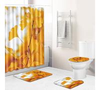Alfombra Baño Hoja De Ginkgo Juego De Alfombras De Baño De 4 Piezas Secado Rapido, Incluye Alfombra De Baño 45X75Cm +Alfombras De Contorno + Cubierta del Asiento del Inodoro