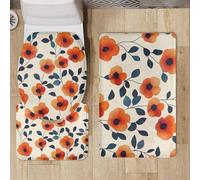 Alfombra Baño Hojas De Flor Naranja Alfombrilla Baño Set 3 Piezas Secado Rapido Absorbe Agua Contorno en Forma de U y Tapa para Tapa Inodoro Lavable a Máquina Bath Mat 45x75 cm