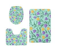 Alfombra Baño Hojas De Flor Púrpura Alfombrilla Baño Set 3 Piezas Secado Rapido Absorbe Agua Contorno en Forma de U y Tapa para Tapa Inodoro Lavable a Máquina Bath Mat 45x75 cm