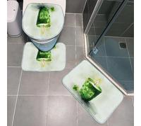 Alfombra Baño Hojas De Vela Verde Alfombrilla Ducha Espuma Memoria Alfombra Antideslizante Forma de U Contorno y Tapa del Inodoro 3 Piezas Alfombrilla Baño Antideslizante 45x75 cm