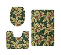 Alfombra Baño Hojas Verde Amarillo Alfombrilla Baño Set 3 Piezas Secado Rapido Absorbe Agua Contorno en Forma de U y Tapa para Tapa Inodoro Lavable a Máquina Bath Mat 45x75 cm