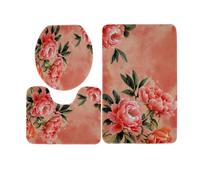 Alfombra Baño Hojas Verdes Flor Alfombra Ducha Antideslizante Suave Alfombrilla Baño Set 3 Piezas Bath Mat Secado Rapido Lavable Bathroom Mat Forme De U Antideslizante Carpete 50x80cm