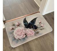 Alfombra Baño Mariposa Flor Beige Alfombrilla Baño Microfibra Alfombra Ducha Antideslizante Bath Mat Secado Rapido Gruesa Agua Absorbente Bathroom Mat Suave Carpete 50x80cm