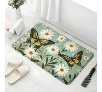 Alfombra Baño Mariposa Verde Amarillo Alfombra Ducha Antideslizante Lavable Tapetes para Pasillo Dormitorio Entrada Alfombrilla Baño Antideslizante para Salir de la Ducha (50x80cm)