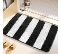 Alfombra Baño Negro Blanca Raya Alfombrilla Baño Microfibra Bath Mat Antideslizante Alfombra Ducha Secado Rapido Gruesa Agua Absorbente Bathroom Mat Suave Carpete 40x60cm
