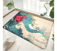 Alfombra Baño Ondas Azules Beige Alfombra Ducha Antideslizante Lavable Tapetes para Pasillo Dormitorio Entrada Alfombrilla Baño Antideslizante para Salir de la Ducha (40x60cm)