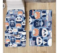 Alfombra Baño Panda Azul Oscuro Alfombrilla Baño Set 3 Piezas Secado Rapido Absorbe Agua Contorno en Forma de U y Tapa para Tapa Inodoro Lavable a Máquina Bath Mat 45x75 cm