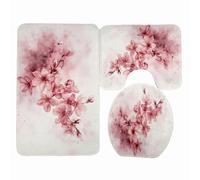 Alfombra Baño Retro Rosa Flor Alfombra Ducha Antideslizante Suave Alfombrilla Baño Set 3 Piezas Bath Mat Secado Rapido Lavable Bathroom Mat Forme De U Antideslizante Carpete 45x75cm