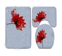 Alfombra Baño Rojo Loto Gris Alfombrilla Baño Antideslizante Suave Bath Mat Set 3 Piezas Felpudos Entrada Casa Secado Rapido Lavable Alfombra Entrada Forme De U Antideslizante Tapete 50x80cm