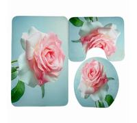 Alfombra Baño Rosa Azul del Cielo Alfombra Ducha Antideslizante Suave Alfombrilla Baño Set 3 Piezas Bath Mat Secado Rapido Lavable Bathroom Mat Forme De U Antideslizante Carpete 45x75cm