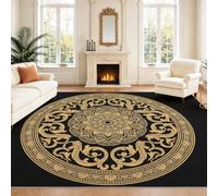Alfombra barroca genérica para salón, dormitorio, alfombra para niños, alfombra de oro negro, mandala con diseño estampado suave, franela, alfombra de 140 x 200 cm, suave al tacto, fácil de limpiar