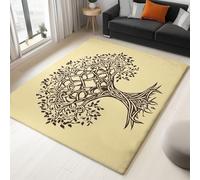 Alfombra beige para salón, 120 x 170 cm, antideslizante, pelo corto, lana sintética, suave, lavable, diseño de árbol de la vida celta, alfombra para comedor, cocina, oficina, decoración