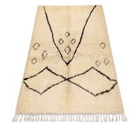 Alfombra BERBER BJ1124 Boujaad tejida a mano desde Marruecos, Boho - beige / negro 155x190 cm