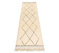 Alfombra BERBER MR2091 Beni Mrirt tejida a mano desde Marruecos, Rombos - beige / negro 100x255 cm