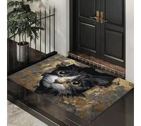 Alfombra Blanco Y Negro Gato Que Rompió La Pared 80X120Cm Pies Para Entrada Suave Lavable Lujo Asequible Con Estilo Abstracto Para Cocina Antideslizante Pelo Bajo Plegable Para Puerta Delantera Salón