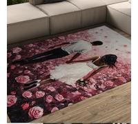 Alfombra Boda soñadora 200x300cm Pareja romántica entrando en un Campo Rosas Rosa alfombras Lavables Pelo bajo para Decorar la Entrada del Pasillo
