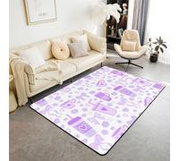 Alfombra bohemia floral de 100 x 150 cm para dormitorio, alfombra romántica morada con lazo para sala de estar, bonito corazón de amor, alfombra que no se desprende, estilo princesa de ensueño, moño