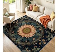 Alfombra bohemia lavable a máquina, 80 x 150 cm antideslizante Mandala Retro Plantas Bayas Flores Impreso Alfombra para Descenso de Cama Oficina Cocina, Verde Oscuro Interior, Pelo Corto Suave Ras