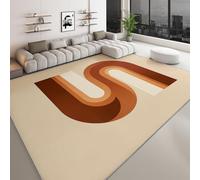 Alfombra bohemia para sala de estar, 180 x 240 cm, diseño abstracto de rayas en arco y letras, lavable a máquina, antideslizante, alfombra de pelo bajo, para sala de juegos, apta para niños y mascotas