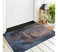 Alfombra Bosque Invernal Ciervos 40 x 60 cm, Antideslizante Representación Realista De Animales Naturales Lavable Felpudo Entrada Casa, Atrapapolvo Felpudo Para Puertas Y Pasillos, Marrón Claro