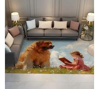 Alfombra cálida y Realista para Lavar Alfombra Fina Antideslizante Perra Prado de Primavera Nubes Blancas alfombras para salón Dormitorio apartamento 60x90cm