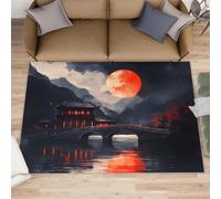 Alfombra china de puente antiguo para sala de estar, 120 x 170 pulgadas, luz de luna, alfombra clásica oriental para sala de estar, lavable, antideslizante y suave para decoración del hogar