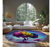 Alfombra Circular de Árbol de Cerebro Colorido Abstracto Surrealista Obra de Arte Suave Delgada No Desprendimiento Alfombra Pequeña Redonda para Salón Dormitorio Oficina Decor del Hogar 60cm
