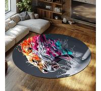 Alfombra Circular de Sala de Estar Lavable Neon Splash Tiger Dark Vintage Moody Low Pile Tapete Redonda para Dormitorio Comedor Oficina Granja Alfombras Área Circulares Decoración Interior 80cm