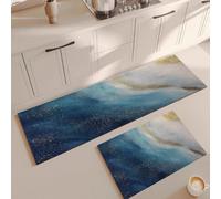 Alfombra Cocina 40X120Cm Azul Oscuro Alfombra Vinilica 2 Cuero Alfombras Cocina Antideslizante,Alfombra De Pasillo De PVC Impermeable,Antideslizante Y Resistente Antifatiga Al Aceite