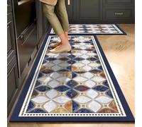 Alfombra Cocina 40X120Cm Azul Retro Alfombra Vinilica 2 Cuero Alfombras Cocina Antideslizante,Alfombra De Pasillo De PVC Impermeable,Antideslizante Y Resistente Antifatiga Al Aceite