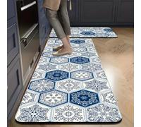 Alfombra Cocina 40X120Cm Azul Y Blanca Alfombra Vinilica 2 Cuero Alfombras Cocina Antideslizante,Alfombra De Pasillo De PVC Impermeable,Antideslizante Y Resistente Antifatiga Al Aceite