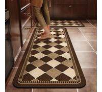 Alfombra Cocina 40X120Cm Geometría Marrón Alfombra Vinilica 2 Cuero Alfombras Cocina Antideslizante,Alfombra De Pasillo De PVC Impermeable,Antideslizante Y Resistente Antifatiga Al Aceite
