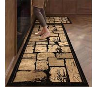 Alfombra Cocina 40X120Cm Negro Amarillo Alfombra Vinilica 2 Cuero Alfombras Cocina Antideslizante,Alfombra De Pasillo De PVC Impermeable,Antideslizante Y Resistente Antifatiga Al Aceite