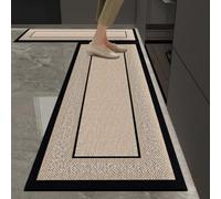 Alfombra Cocina 40X120Cm Negro Beige Alfombra Vinilica 2 Cuero Alfombras Cocina Antideslizante,Alfombra De Pasillo De PVC Impermeable,Antideslizante Y Resistente Antifatiga Al Aceite