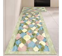 Alfombra Cocina 40X120Cm Verde Rosa Alfombra Vinilica 2 Cuero Alfombras Cocina Antideslizante,Alfombra De Pasillo De PVC Impermeable,Antideslizante Y Resistente Antifatiga Al Aceite