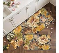 Alfombra Cocina 40X60Cm+40X120Cm Amarillo Marrón Alfombra Vinilica 2 Cuero Alfombras Cocina Antideslizante,Alfombra De Pasillo De PVC Impermeable,Antideslizante Y Resistente Antifatiga Al Aceite