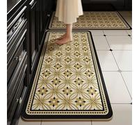 Alfombra Cocina 40X60Cm+40X120Cm Amarillo Negro Alfombra Vinilica 2 Cuero Alfombras Cocina Antideslizante,Alfombra De Pasillo De PVC Impermeable,Antideslizante Y Resistente Antifatiga Al Aceite