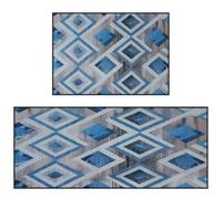 Alfombra Cocina 40X60Cm+40X120Cm Azul Gris Alfombra Vinilica 2 Cuero Alfombras Cocina Antideslizante,Alfombra De Pasillo De PVC Impermeable,Antideslizante Y Resistente Antifatiga Al Aceite
