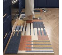 Alfombra Cocina 40X60Cm+40X120Cm Azul Marrón Alfombra Vinilica 2 Cuero Alfombras Cocina Antideslizante,Alfombra De Pasillo De PVC Impermeable,Antideslizante Y Resistente Antifatiga Al Aceite