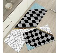 Alfombra Cocina 40X60Cm+40X120Cm Azul Negro Alfombra Vinilica 2 Cuero Alfombras Cocina Antideslizante,Alfombra De Pasillo De PVC Impermeable,Antideslizante Y Resistente Antifatiga Al Aceite