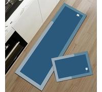 Alfombra Cocina 40X60Cm+40X120Cm Azul Oscuro Alfombra Vinilica 2 Cuero Alfombras Cocina Antideslizante,Alfombra De Pasillo De PVC Impermeable,Antideslizante Y Resistente Antifatiga Al Aceite