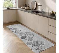 Alfombra Cocina 40X60Cm+40X120Cm Flor Gris Alfombra Vinilica 2 Cuero Alfombras Cocina Antideslizante,Alfombra De Pasillo De PVC Impermeable,Antideslizante Y Resistente Antifatiga Al Aceite