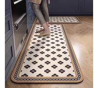 Alfombra Cocina 40X60Cm+40X120Cm Flor Negra Alfombra Vinilica 2 Cuero Alfombras Cocina Antideslizante,Alfombra De Pasillo De PVC Impermeable,Antideslizante Y Resistente Antifatiga Al Aceite